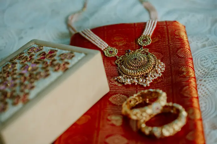 A box and a necklace on a table